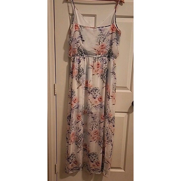 Guess Sundress Large White Floral Maxi Lined Side Slits Beachy Adjustable Straps - Picture 4 of 15